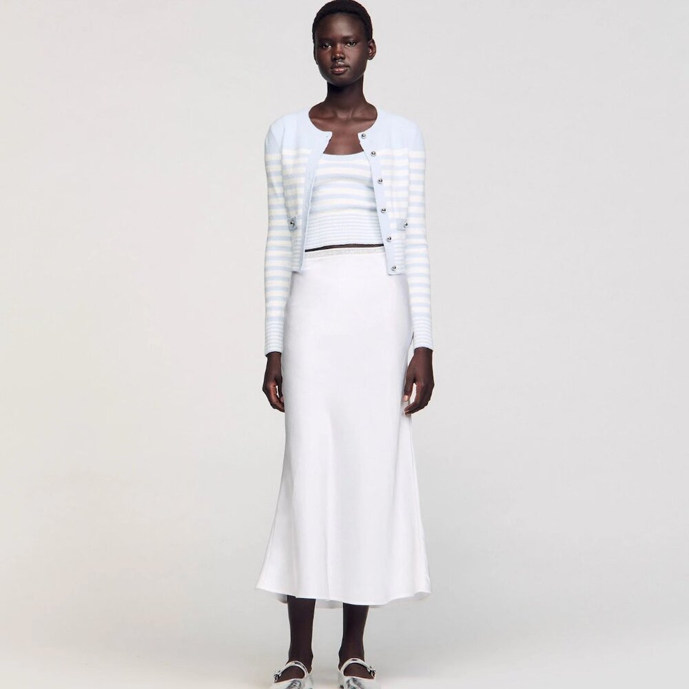 BRAND NEW SANDRO SATIN WHITE MAXI SKIRT